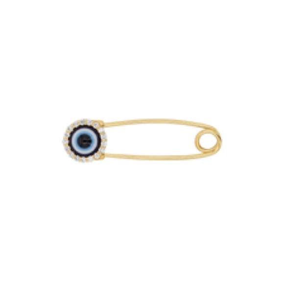 Gold Evil Eye Safety Pin Brooch